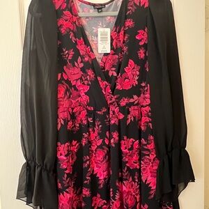 Black and Pink Floral Blouse